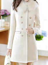 Aurohaya Double Breasted Wool Coat with Faux Fur Collar Elegant Winter Jacket for Women